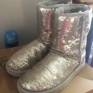 Ugg Sequins Silver Boots Sz10